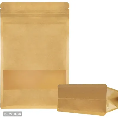 Useful - 350 gm Capacity - 100 Pcs Zip Lock Reusable Airtight Kraft Paper Pouch