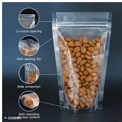 Useful - 250 Gm Capacity - 100 Pcs Clear Transparent Reusable Stand up Zip Lock Pouch-thumb3