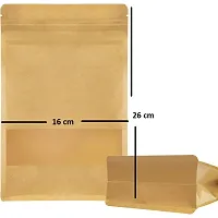 Useful - 600 gm Capacity - 50 Pcs Zip Lock Reusable Airtight Kraft Paper Pouch-thumb1