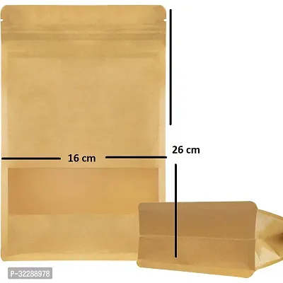 Useful - 600 gm Capacity - 50 Pcs Zip Lock Reusable Airtight Kraft Paper Pouch-thumb2