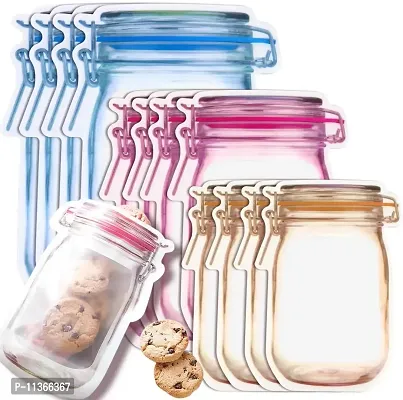 Adaamya Leakproof Reusable Airtight Mason Storage Jar Bottles Pouch with Ziplock Seal Storage Bags (15 Pieces)(Plastic, white)