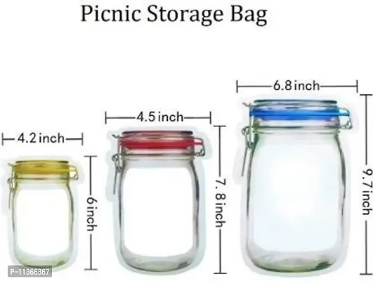 Adaamya Leakproof Reusable Airtight Mason Storage Jar Bottles Pouch with Ziplock Seal Storage Bags (15 Pieces)(Plastic, white)-thumb5