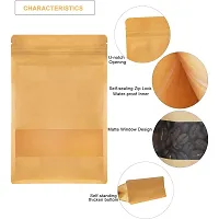 Useful - 200 gm Capacity - 100 Pcs -Zip Lock Reusable Airtight Kraft Paper Pouch-thumb3