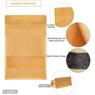 Useful - 200 gm Capacity - 100 Pcs -Zip Lock Reusable Airtight Kraft Paper Pouch-thumb4