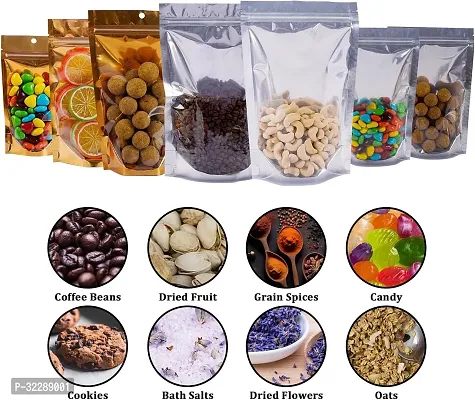 Useful 70 gm - 50 Pcs - Clear Front Shiny Gold (Back) Food grade Storage Pouches with Zipper-thumb4