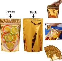 Useful 70 gm - 50 Pcs - Clear Front Shiny Gold (Back) Food grade Storage Pouches with Zipper-thumb1