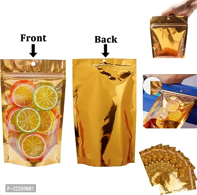 Useful 70 gm - 50 Pcs - Clear Front Shiny Gold (Back) Food grade Storage Pouches with Zipper-thumb2