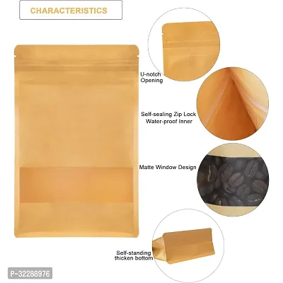 Useful - 350 gm Capacity - 100 Pcs Zip Lock Reusable Airtight Kraft Paper Pouch-thumb4