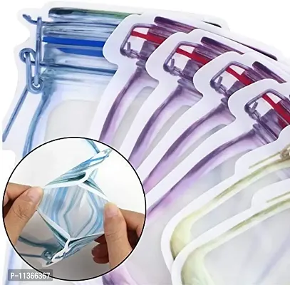 Adaamya Leakproof Reusable Airtight Mason Storage Jar Bottles Pouch with Ziplock Seal Storage Bags (15 Pieces)(Plastic, white)-thumb2