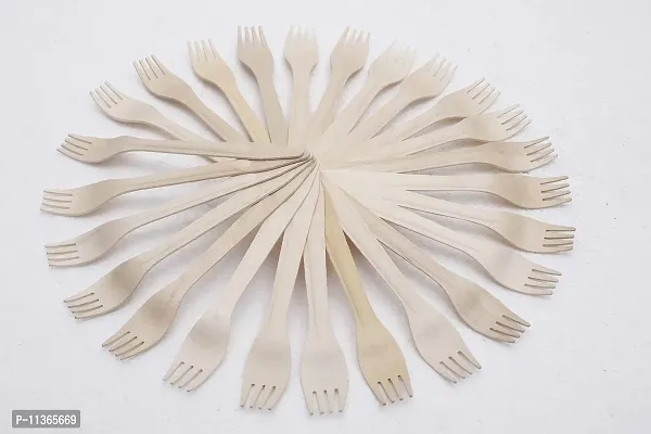 Disposable Wooden Fork""16 Cms/6.4 Inch Length : Suitable for Lunch Dinner Snacks"" Pack of 100 for Functions,Parties,Wedding, Birthdays, Travel, Get Together's-thumb0