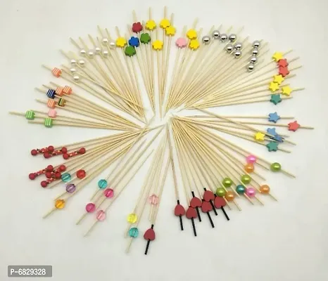 Mix Color  Design Cocktail Picks Cocktail Sticks, Toothpicks Fruit Garnish Sticks, Bamboo Toothpicks Party Supplies (Mix Colors) (100 Pcs)