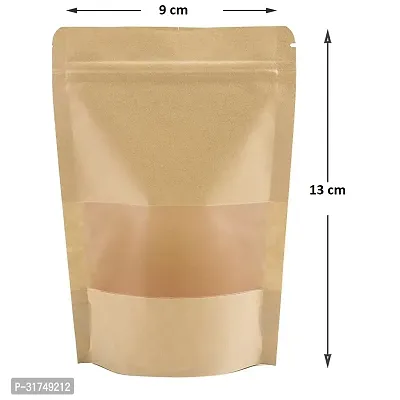 30 gm Capacity - 50 pcs - Brown Kraft paper Reusable Stand up Standee Zip Pouch-thumb2