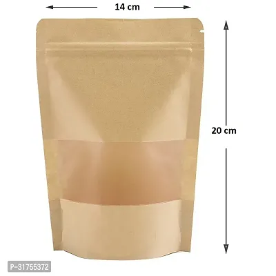 250 gm Capacity - 50 pcs - Brown Kraft paper Reusable Stand up Standee Zip Pouch-thumb3