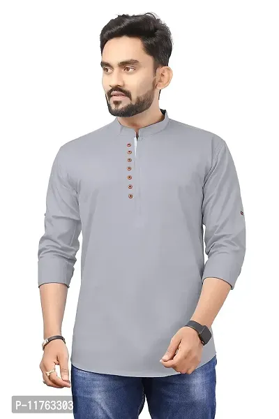 R Creation IRP Men's Pure Cotton Kurta (Large, Grey)