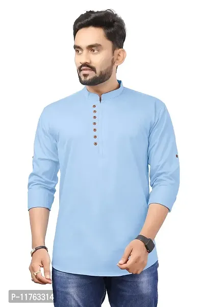 R Creation IRP Men's Pure Cotton Kurta (X-Large, Sky Blue)-thumb0