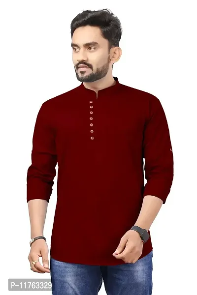 R Creation IRP Men's Pure Cotton Kurta (Medium, Maroon)-thumb0