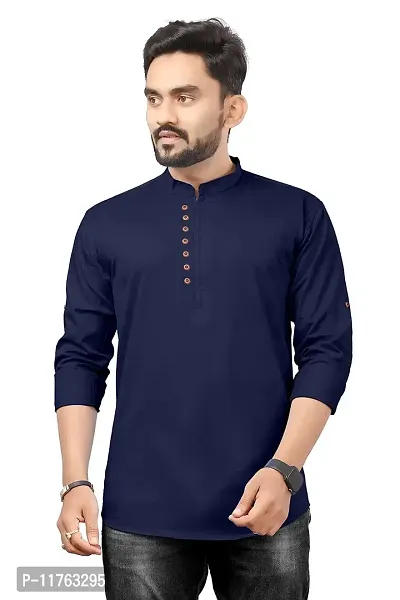 R Creation IRP Men's Pure Cotton Kurta (X-Large, Navy Blue)