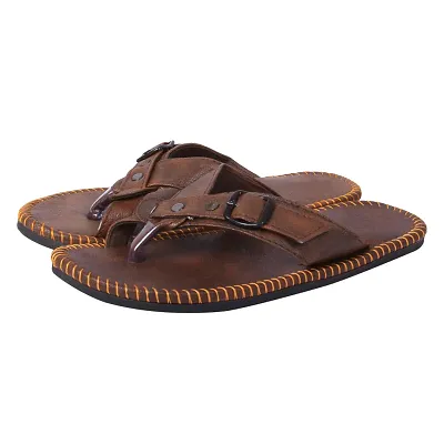 Mens Stylish Tan Synthetic Leather Casual Slipper