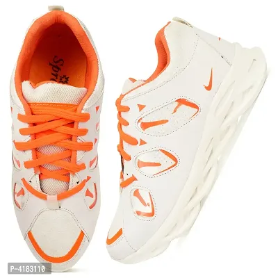 Men's Stylish White Self Design Synthetic Sports Walking Shoes-thumb2