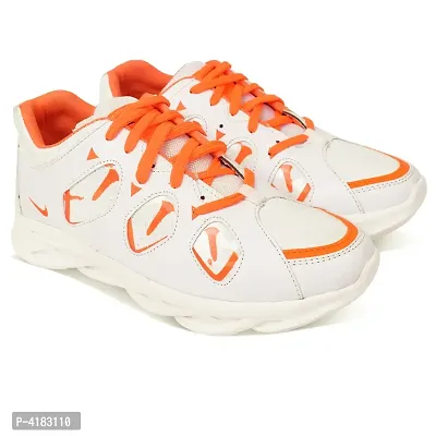 Men's Stylish White Self Design Synthetic Sports Walking Shoes-thumb0