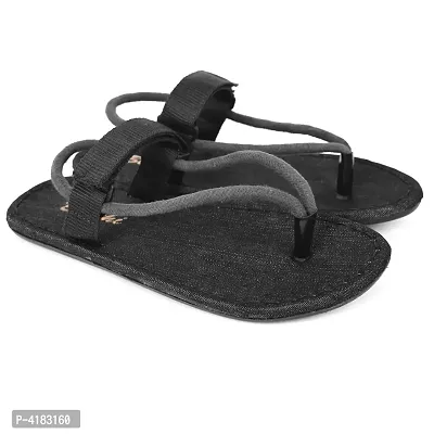 Men's Stylish Black Solid Denim Slip-On Slippers-thumb0
