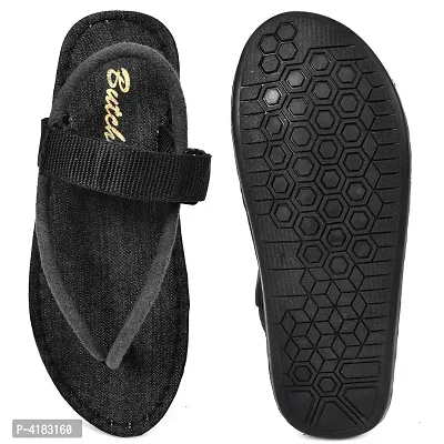 Men's Stylish Black Solid Denim Slip-On Slippers-thumb5