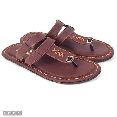 Men's Stylish Brown Solid Synthetic Slip-On Slippers