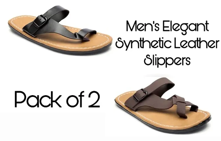 Men's Elegant Synthetic Leather Slippers - PACK OF 2