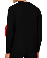 TP THUNDER PLANET Men's Pure Cotton Regular Fit Round Neck Full Sleeve Casual Color Block Tshirt (Black, XL)(Black Red Chest Patti Full_L)-thumb1