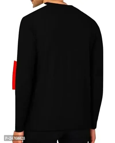 TP THUNDER PLANET Men's Pure Cotton Regular Fit Round Neck Full Sleeve Casual Color Block Tshirt (Black, XL)(Black Red Chest Patti Full_L)-thumb2