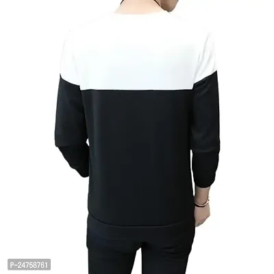 TP THUNDER PLANET Men's Pure Cotton Regular Fit Round Neck Full Sleeve Casual Color Block Tshirt (Multicolor, L)(Black White 2 Panel Patti Full_L)-thumb2