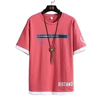 TP THUNDER PLANET Men's Pure Cotton Regular Fit Round Neck Half Sleeve Casual Printed Tshirt (Pink)(Combo Pnk.Distance + B.OXO Half)(Pack of 2)-thumb2