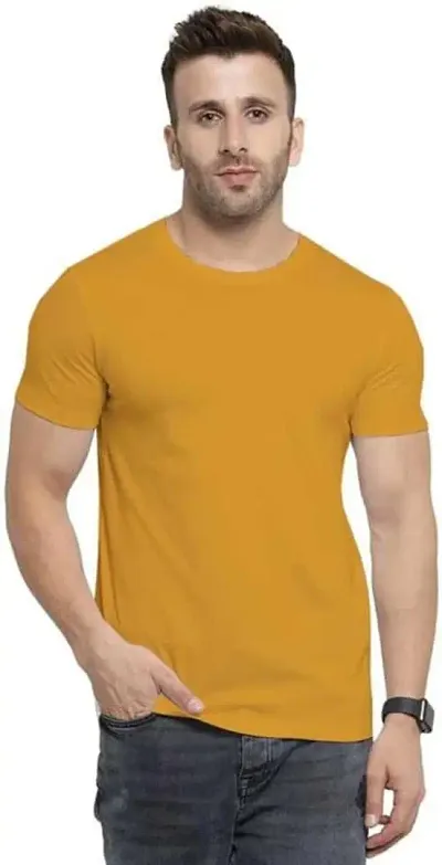 TP THUNDER PLANET Men's Pure Cotton Regular Fit Round Neck Half Sleeve Casual Solid Tshirt (Gold)(Solid Musatrd Half_L)