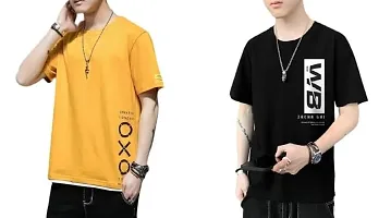 TP THUNDER PLANET Men's Pure Cotton Regular Fit Round Neck Half Sleeve Casual Printed Tshirt (Yellow)(Combo Must OXO + Blk WB Half)(Pack of 2)-thumb1