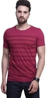 TP THUNDER PLANET Men's Pure Cotton Regular Fit Round Neck Half Sleeve Casual Printed Tshirt (Maroon)(Combo Gry Look + MRN.Stripe Half)(Pack of 2)-thumb1