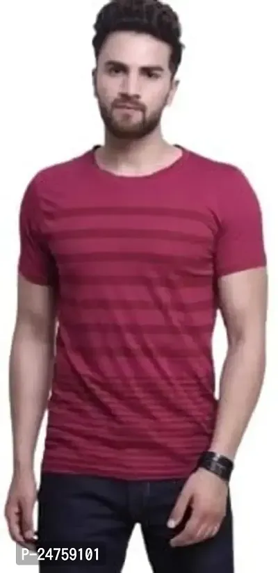 TP THUNDER PLANET Men's Pure Cotton Regular Fit Round Neck Half Sleeve Casual Printed Tshirt (Maroon)(Combo Gry Look + MRN.Stripe Half)(Pack of 2)-thumb2