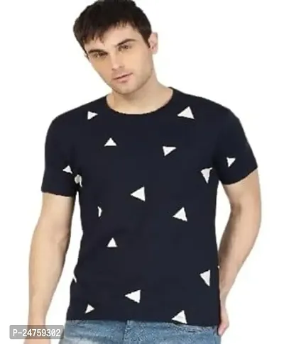 TP THUNDER PLANET Men's Pure Cotton Regular Fit Round Neck Short Sleeve Casual Printed Tshirt (Dark Blue)(Combo Break Rule + N.Triangle Half)(Pack of 1)-thumb3