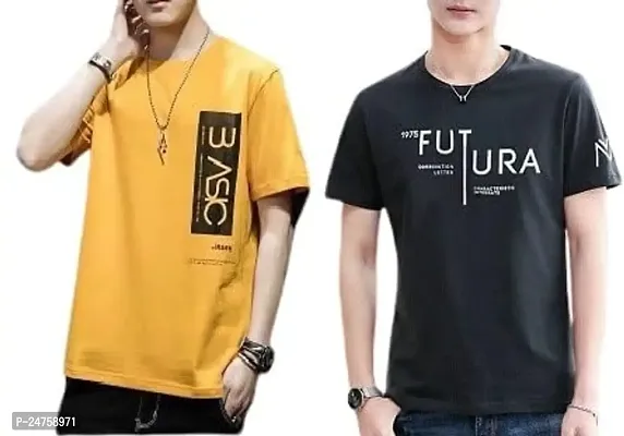 TP THUNDER PLANET Men's Pure Cotton Regular Fit Round Neck Half Sleeve Casual Printed Tshirt (Black)(Combo M.Basic + B.Futura Half)(Pack of 2)-thumb2