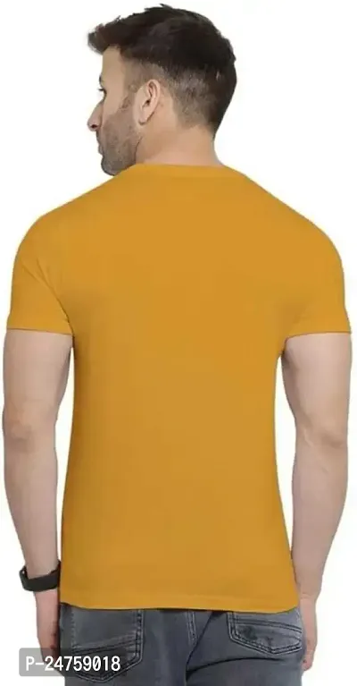 TP THUNDER PLANET Men's Pure Cotton Regular Fit Round Neck Half Sleeve Casual Solid Tshirt (Gold)(Solid Musatrd Half_L)-thumb2