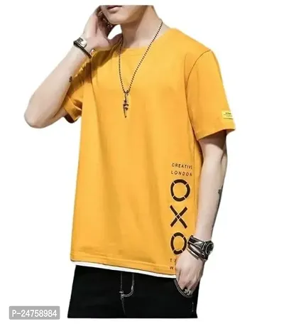TP THUNDER PLANET Men's Pure Cotton Regular Fit Round Neck Half Sleeve Casual Printed Tshirt (Yellow)(Combo Must OXO + Blk Look Half)(Pack of 2)-thumb3