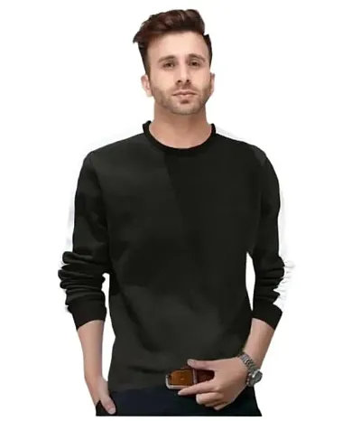 TP THUNDER PLANET Men's Pure Cotton Regular Fit Round Neck Full Sleeve Casual Color Block Tshirt (Black, M)(Black Red Chest Patti Full_L)
