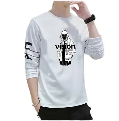 TP THUNDER PLANET Men's Pure Cotton Regular Fit Round Neck Full Sleeve Casual Printed Tshirt (Black, L)(Black Vision Full_L)