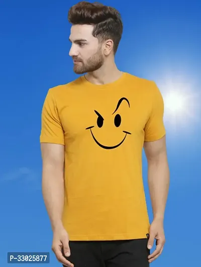 Comfortable Yellow Cotton Blend Tees For Men-thumb0