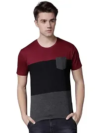 TP THUNDER PLANET Men's Pure Cotton Regular Fit Round Neck Half Sleeve Casual Printed Tshirt (Maroon)(Combo Gry Pocket + Blk Blancia Half)(Pack of 2)-thumb1