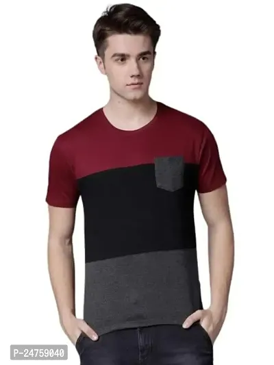 TP THUNDER PLANET Men's Pure Cotton Regular Fit Round Neck Half Sleeve Casual Printed Tshirt (Maroon)(Combo Gry Pocket + Blk Blancia Half)(Pack of 2)-thumb2