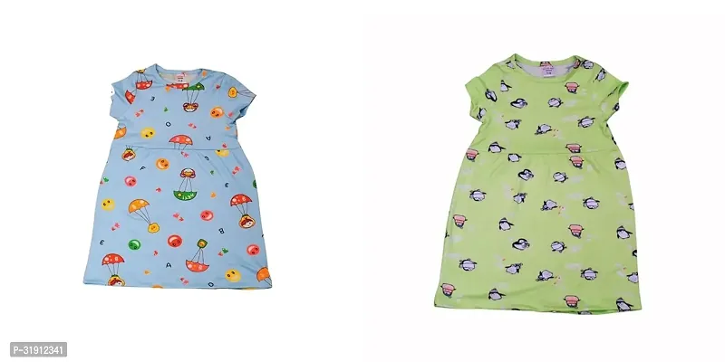 Stylish Multicoloured Cotton Printed Frocks For Girl Pack Of 2