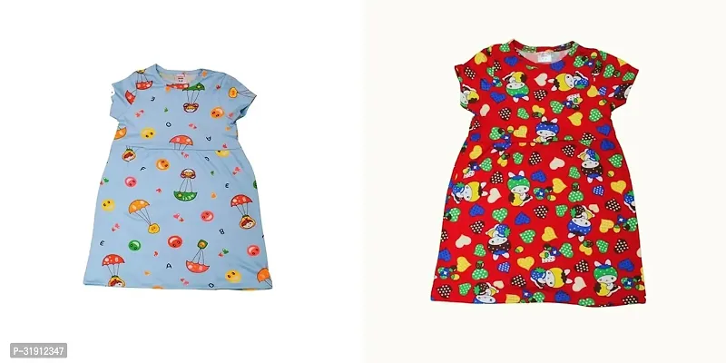 Stylish Multicoloured Cotton Printed Frocks For Girl Pack Of 2