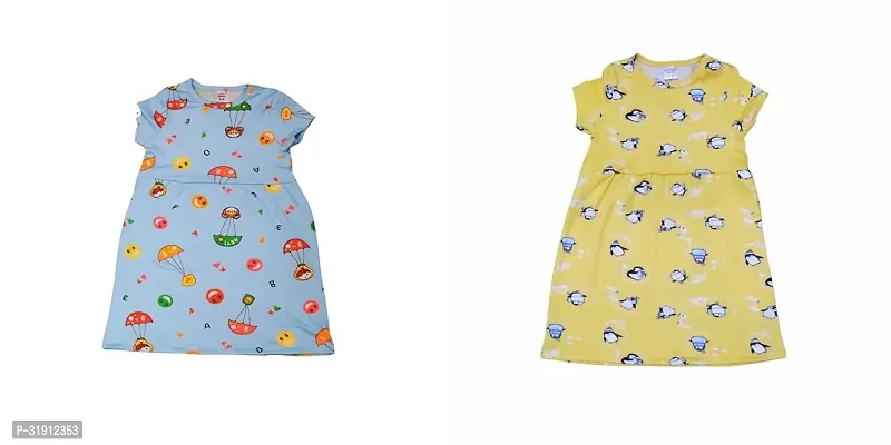 Stylish Multicoloured Cotton Printed Frocks For Girl Pack Of 2-thumb0