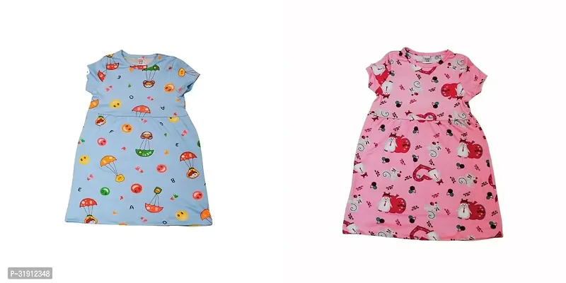 Stylish Multicoloured Cotton Printed Frocks For Girl Pack Of 2-thumb0