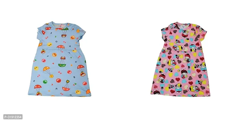 Stylish Multicoloured Cotton Printed Frocks For Girl Pack Of 2